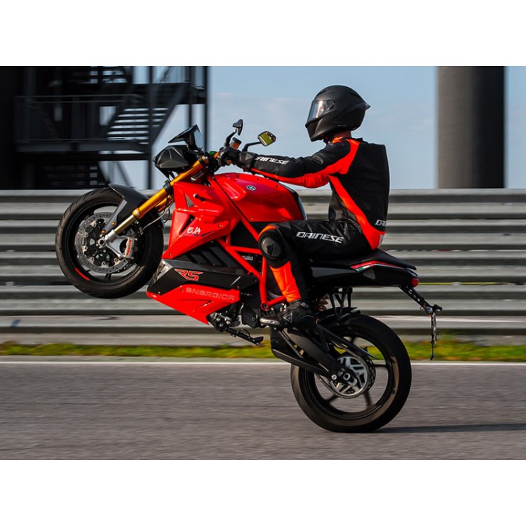 rider doing a wheely on an Energica Eva Ribelle RS